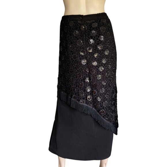 St Anthony Sacari Midi Crochet Sequin Overlay Fringe Skirt - Picture 3 of 13